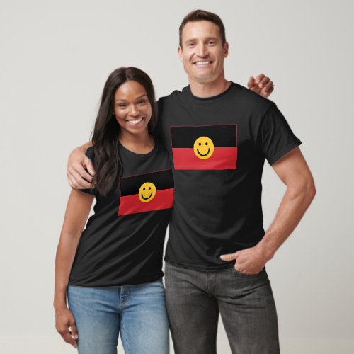 Australian Aboriginal flag with Smile face T_Shirt