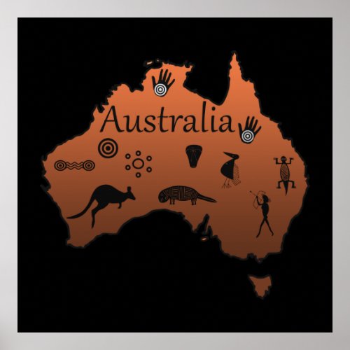 australian aboriginal map with symbols poster