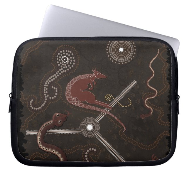 Australian Aboriginal Style Kangaroo & Lizards Laptop Sleeve (Front)