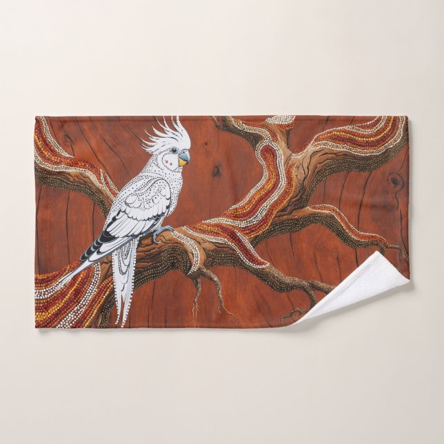 Australian Aboriginal-themed Cockatiel Bath Towel Set (Hand Towel)