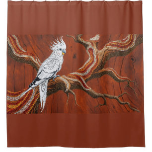 Australian Aboriginal-themed Cockatiel Shower Curtain