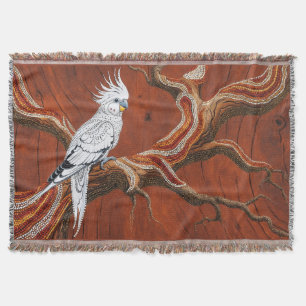 Australian Aboriginal-themed Cockatiel Throw Blanket