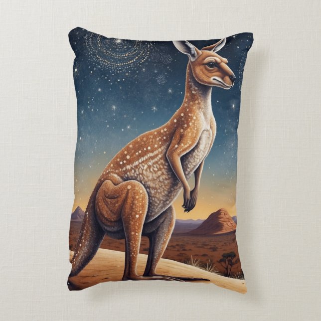 Australian Aboriginal-themed Kangaroo Scene Accent Pillow (Back(Vertical))
