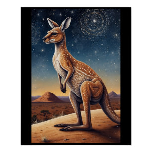 Australian Aboriginal-themed Kangaroo Scene Poster