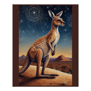 Australian Aboriginal-themed Kangaroo Scene Poster