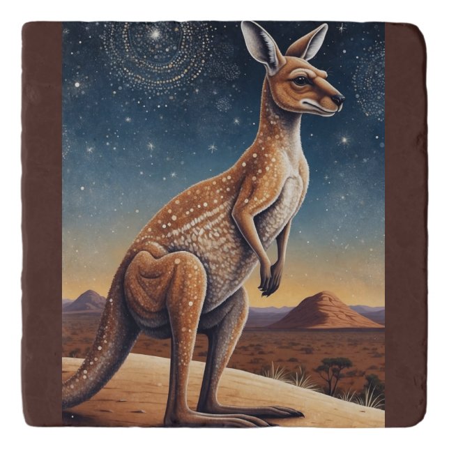 Australian Aboriginal-themed Kangaroo Scene Trivet (Front)