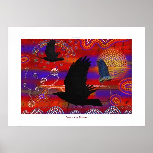 Australian Aboriginal_themed Sunset on a Lake Poster