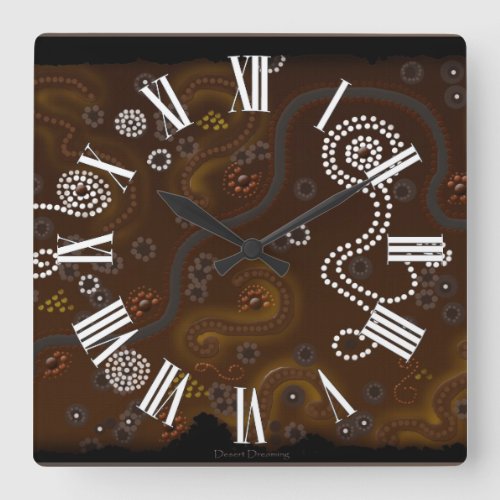 Australian Aborigine Dreamtime  Animals Square Wall Clock