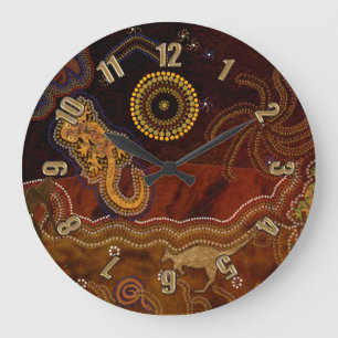 Australian Aborigine Style Desert Heat & Animals Large Clock