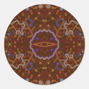 Australian Aborigine Walkabout with Animal Tracks Classic Round Sticker