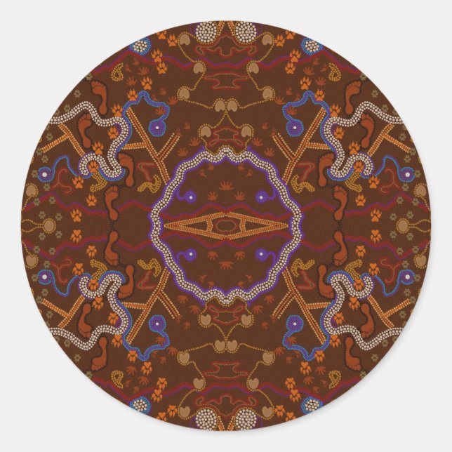 Australian Aborigine Walkabout with Animal Tracks Classic Round Sticker (Front)