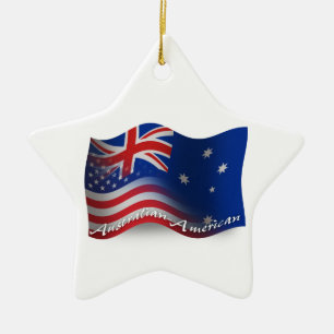 Australian-American Waving Flag Ceramic Ornament