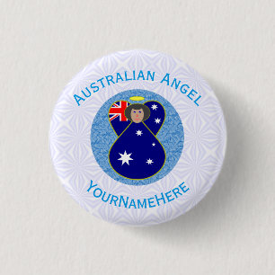 Australian Angel Blue White Personalized Button