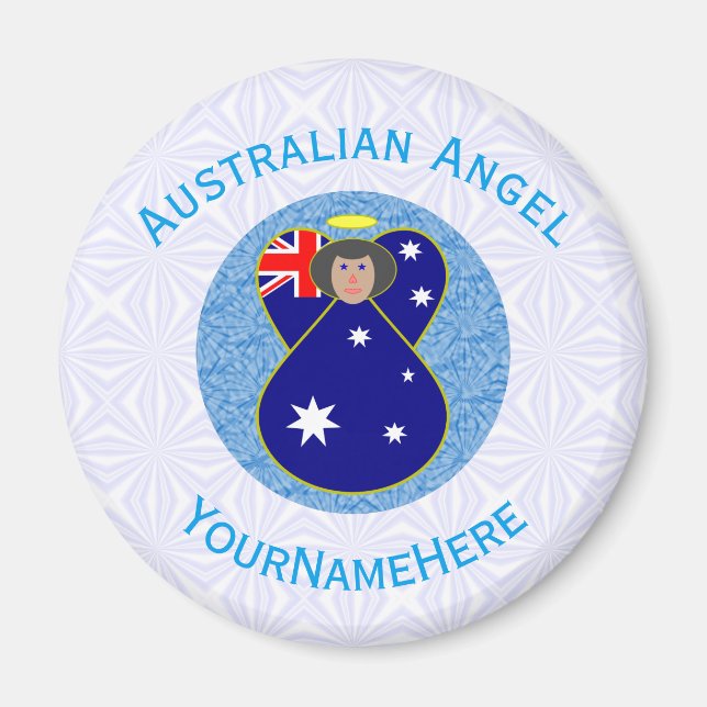 Australian Angel Blue White Personalized Magnet (Front)