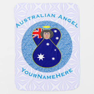 Australian Angel Blue White Personalized Text  Stroller Blanket