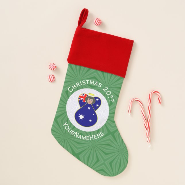 Australian Angel Christmas Flag Personalized  Stocking (Front)
