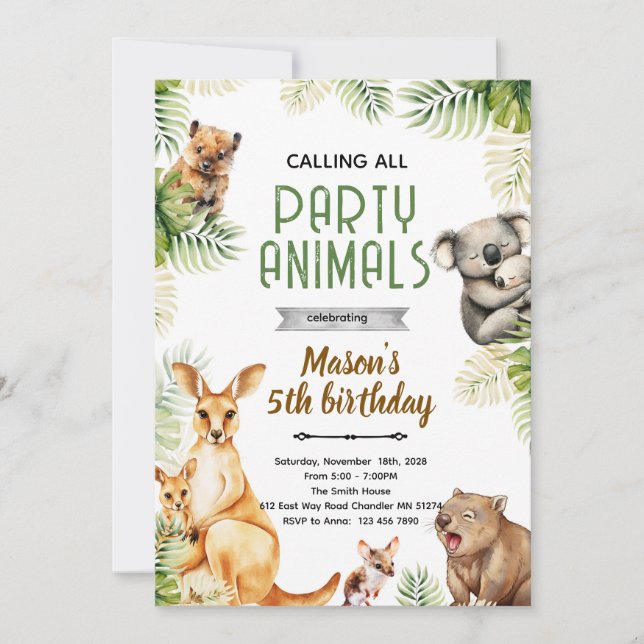 Australian animal party invitation (Front)