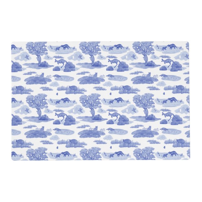 Australian Animal Toile Placemat (Cobalt Blue)  (Front)