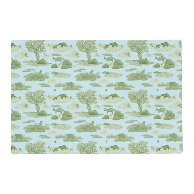 Australian Animal Toile Placemat (Green on Blue) (Front)