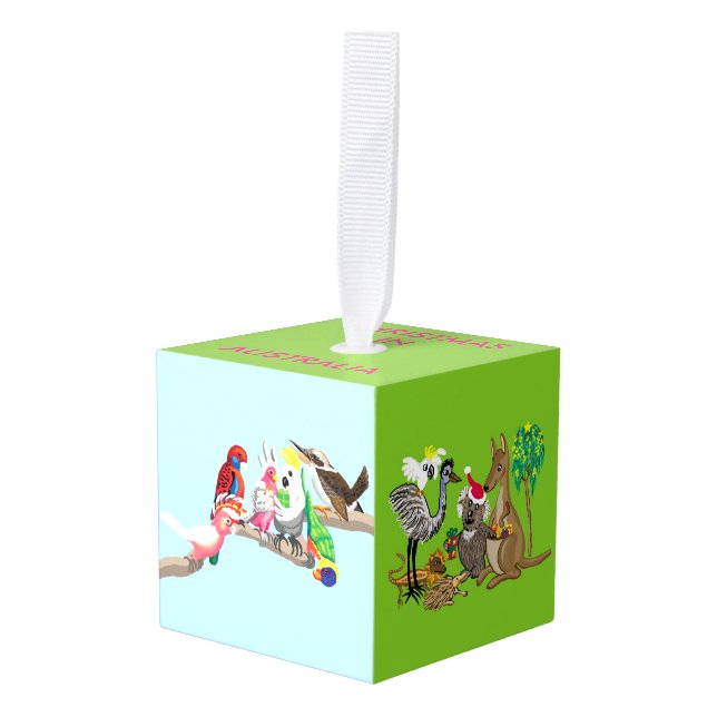 Australian animals and birds celebrate Christmas C Cube Ornament (Front Angled)
