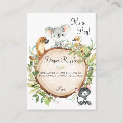 Australian Animals Baby Shower Boy Diaper Raffle Enclosure Card