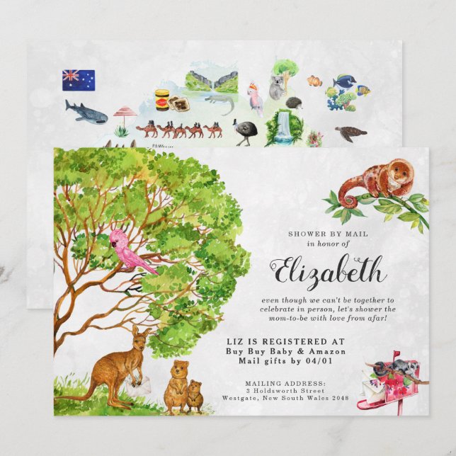 Australian Animals Baby Shower by Mail Invitation (Front/Back)