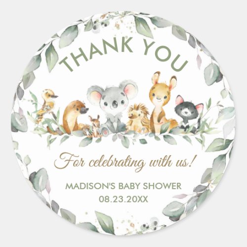 Australian Animals Birthday Baby Shower Favor  Classic Round Sticker