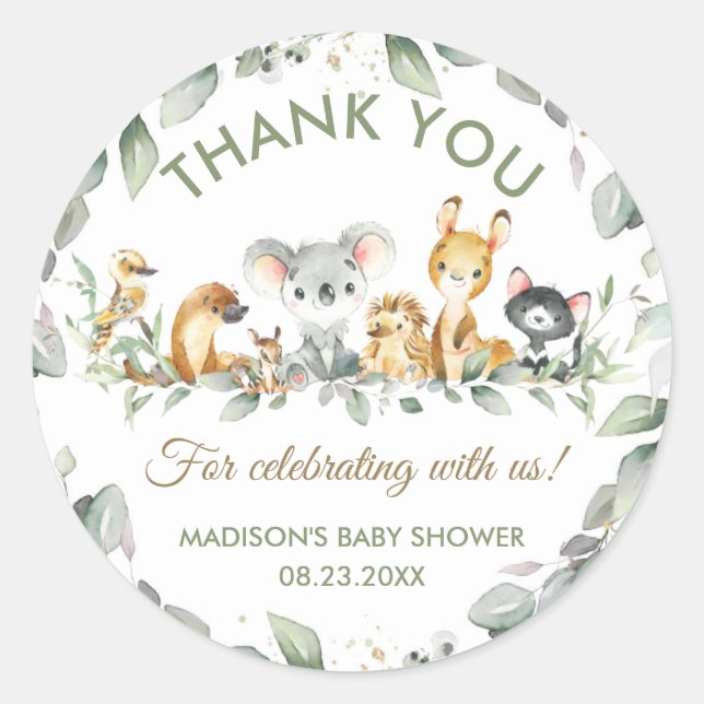 Australian Animals Birthday Baby Shower Favor  Classic Round Sticker (Front)