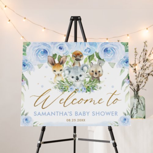 Australian Animals Blue Floral Baby Shower Welcome Foam Board