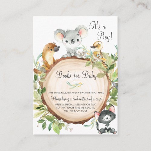 Australian Animals Books for Baby Boy Shower Enclosure Card