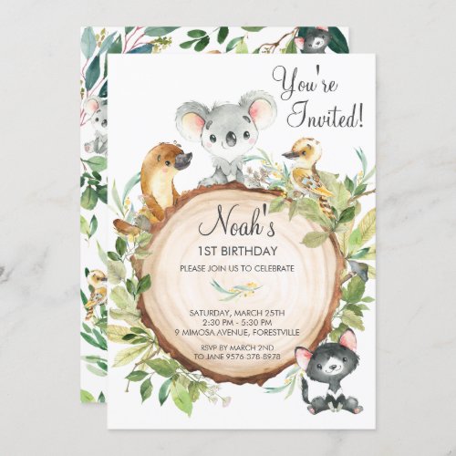 Australian Animals Cute Koala 1st Birthday Party Invitation