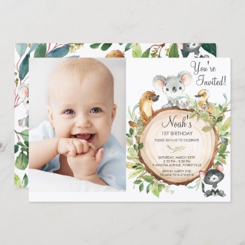 Australian Animals Cute Koala 1st Birthday Photo Invitation