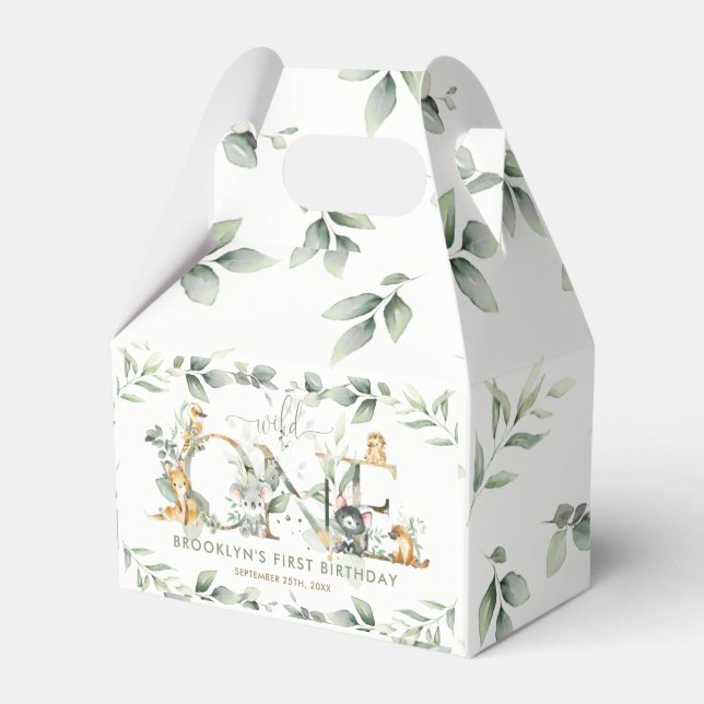 Australian Animals Greenery 1st Birthday Wild One Favor Boxes (Front Side)