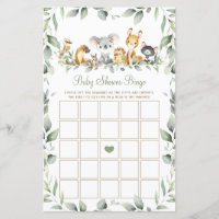 Australian Animals Greenery Baby Shower Bingo Game