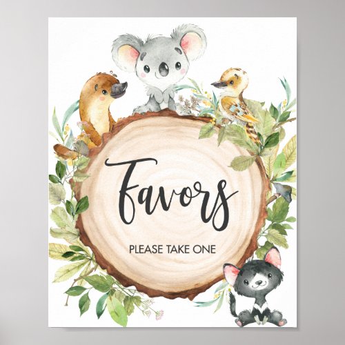 Australian Animals Greenery Baby Shower Favors  Poster