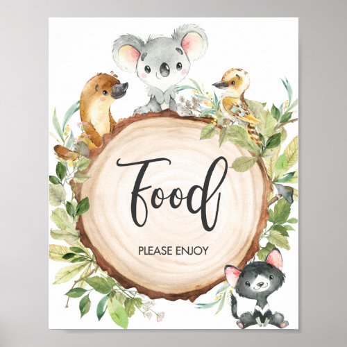 Australian Animals Greenery Baby Shower Food Sign