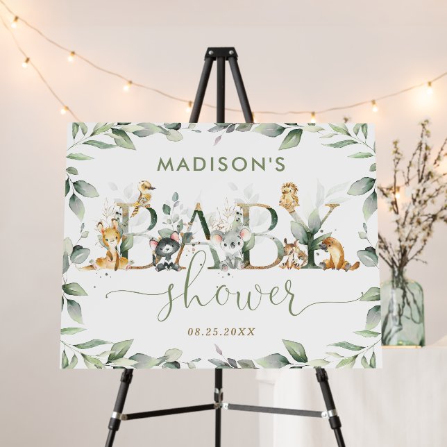 Australian Animals Greenery Baby Shower Welcome  Foam Board (In Situ (Stand))