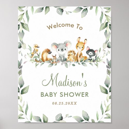 Australian Animals Greenery Baby Shower Welcome  Poster
