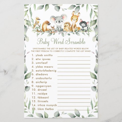 Australian Animals Greenery Baby Word Scramble 