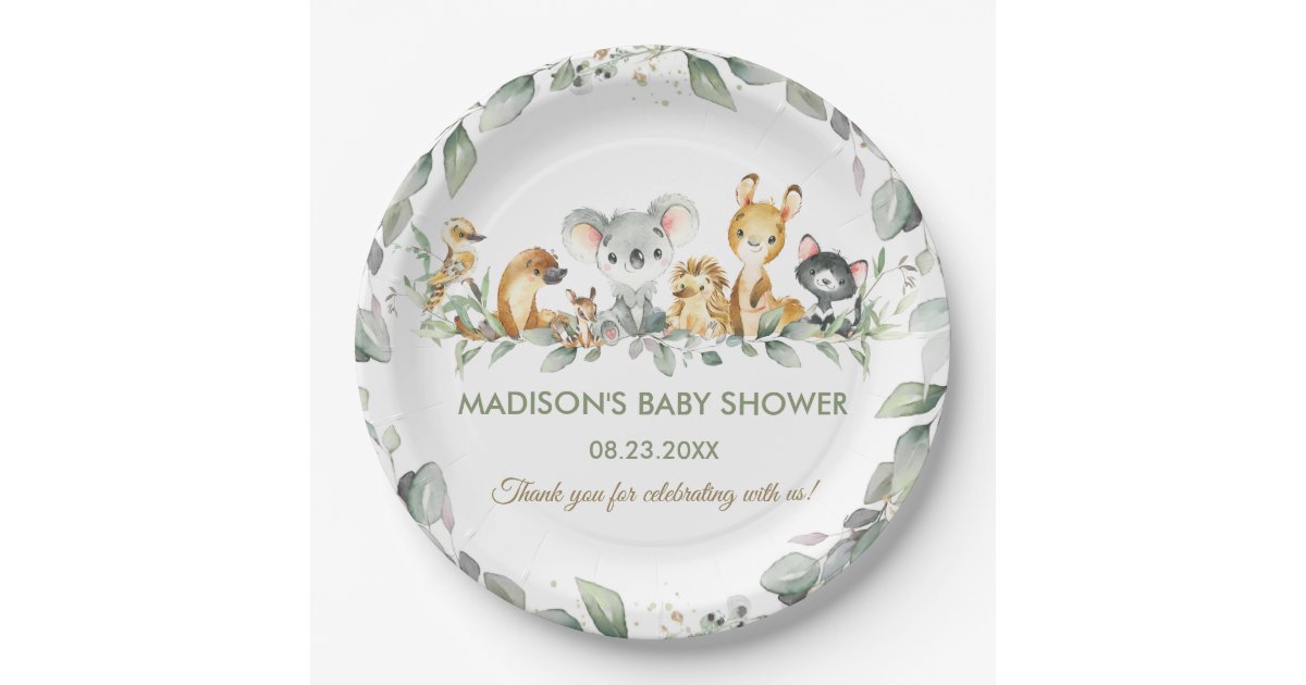 Australian Animals Greenery Birthday Baby Shower Paper Plates | Zazzle