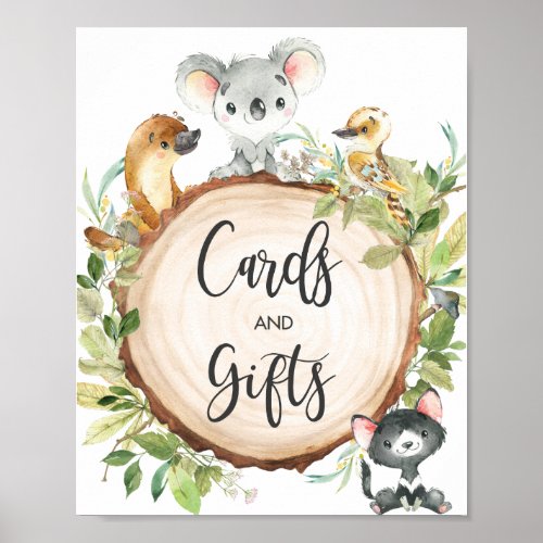Australian Animals Greenery Cards and Gifts Sign