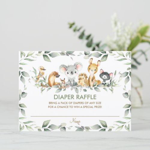 Australian Animals Greenery Diaper Raffle Card