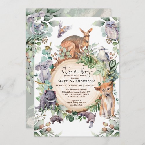 Australian Animals Greenery Eucalyptus Baby Shower Invitation