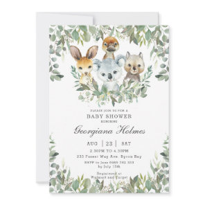 Australian Animals Greenery Neutral Baby Shower Invitation