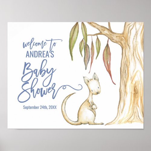 Australian Animals  Kangaroo Baby Shower Welcome Poster