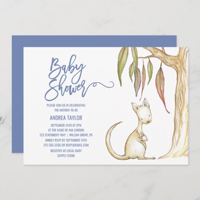 Australian Animals | Kangaroo & Joey Baby Shower Invitation (Front/Back)