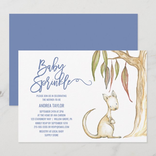 Australian Animals | Kangaroo & Joey Baby Sprinkle Invitation (Front/Back)