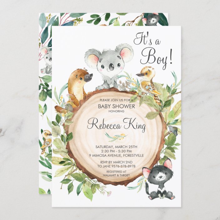 Koala Bear Themed Baby Shower Invitations Australian Outback Nursery Australian Outback Baby Shower Invitations Hard Copy Printed Invitations Invitations Announcements