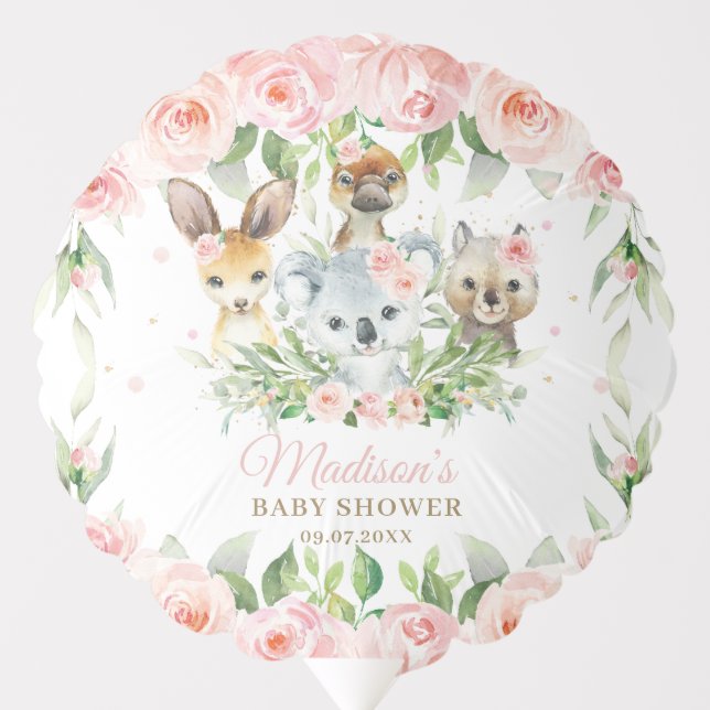 Australian Animals Koala Pink Floral Baby Shower  Balloon (Front)