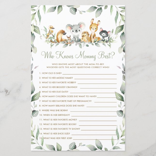 Australian Animals Koala Who Knows Mommy Best Game (Front)